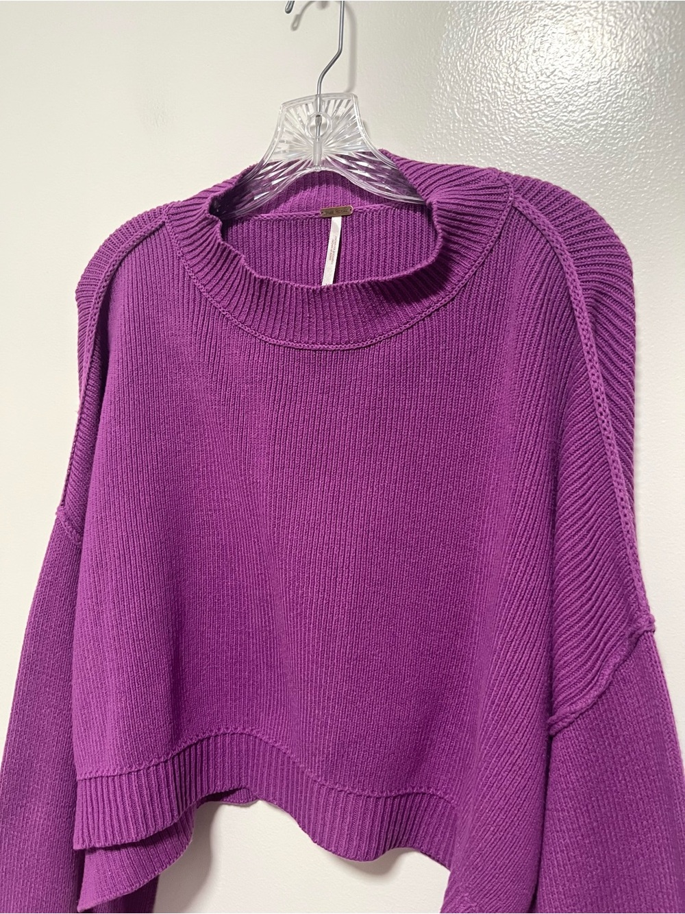 Free People Easy Street Crop Pullover Knit Oversized Chunky Sweater Purple M - Picture 3 of 8